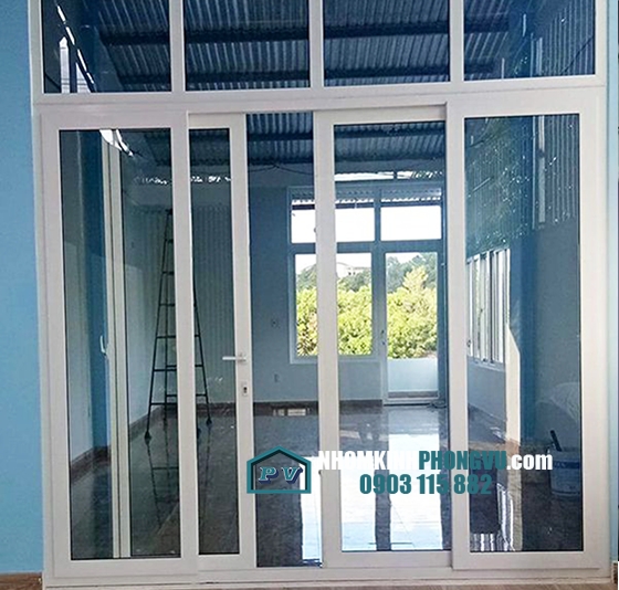 Mẫu cửa nhôm xingfa màu trắng sứ 4 cánh mở lùa 01
